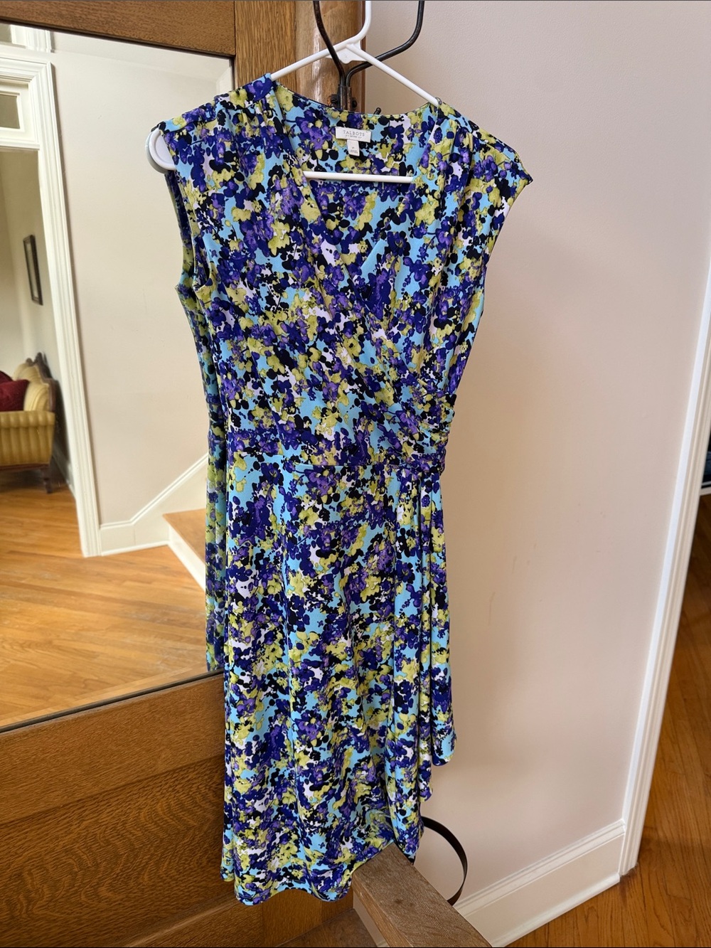 Talbots Blue, Green & Purple Floral Midi Wrap Dress